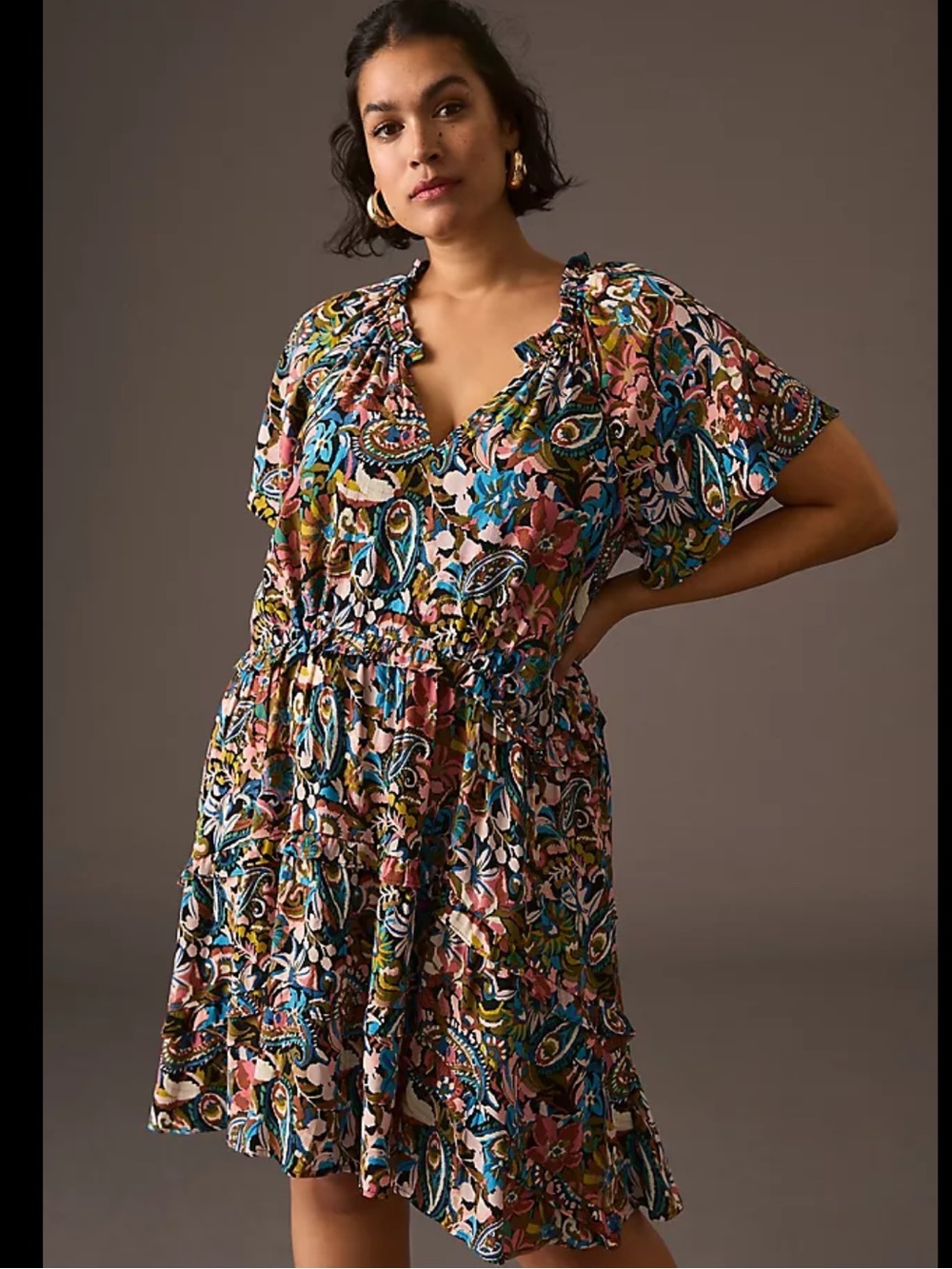 Anthropologie Multicolor Paisley-Print Mini Dress